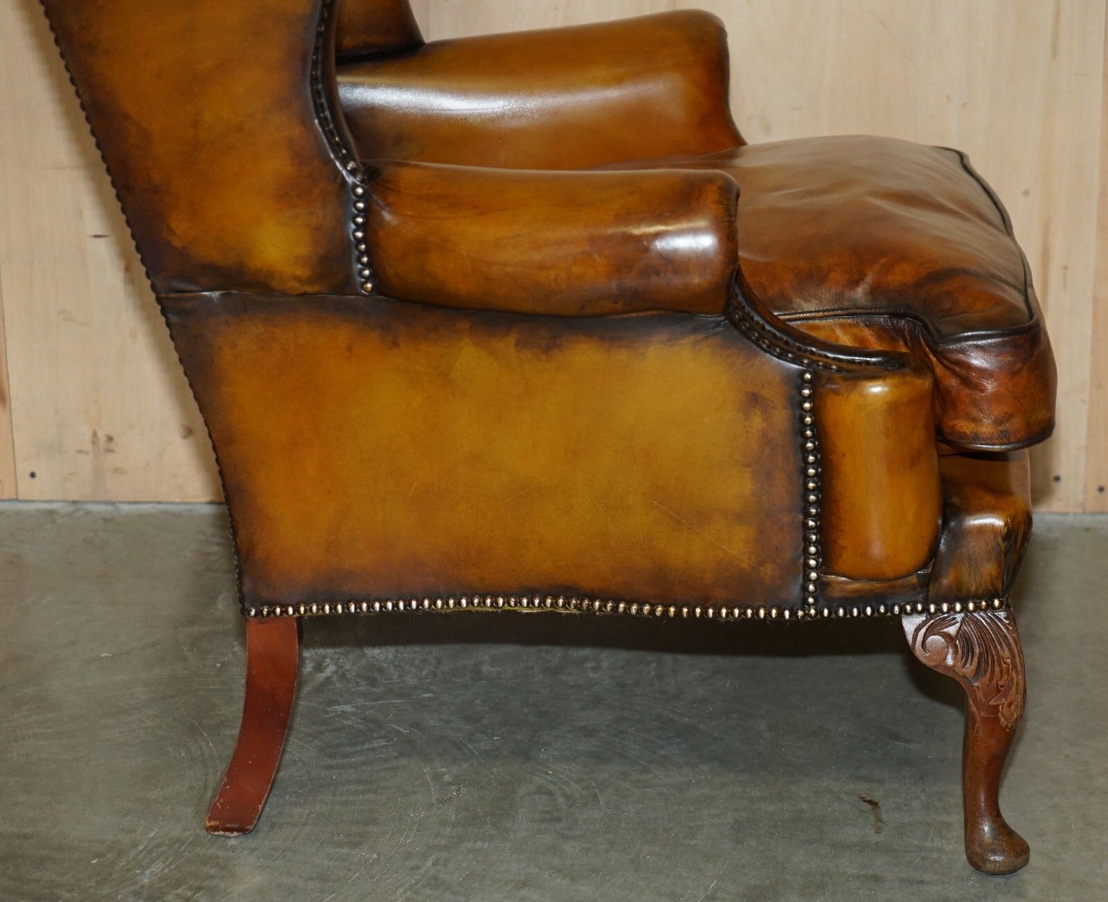 2950.0 Fine Restored William Morris Chesterfield Tufted Wingback Brown Leather Armchair photo