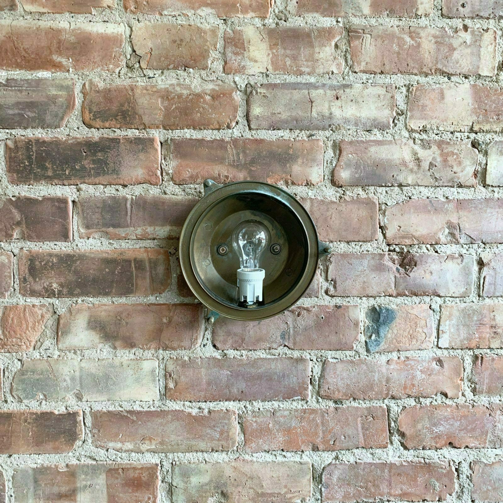 Contemporary Large Aged Brass Round Bulk Head Wall Light photo 149.0