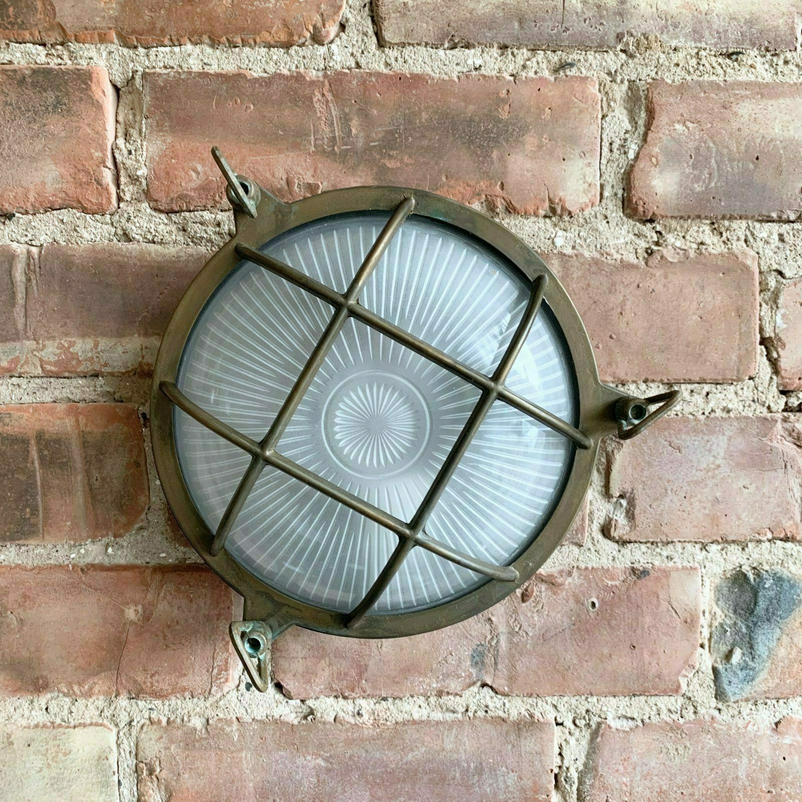 Contemporary Large Aged Brass Round Bulk Head Wall Light photo vinterior