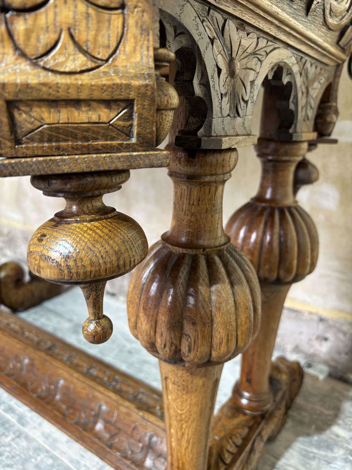 Flemish Carved Oak Dolphin And Lion Table photo for sale