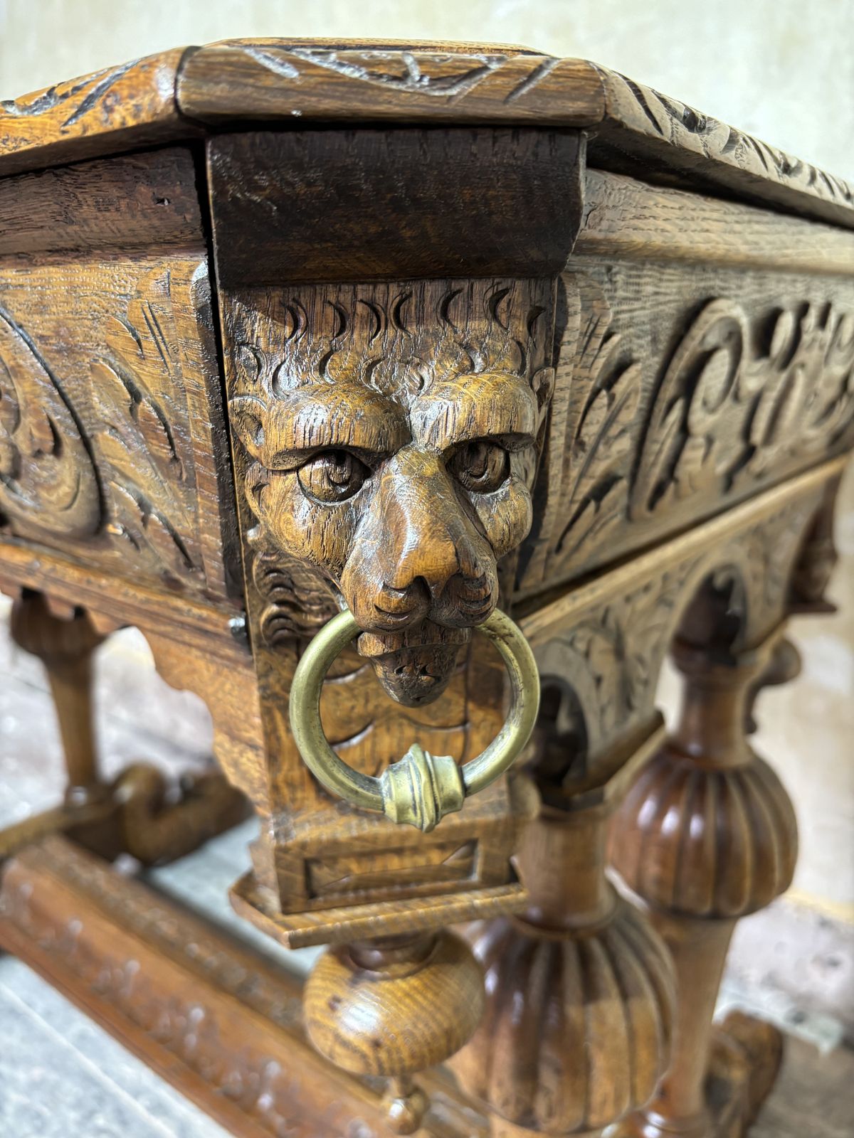 photo for sale Flemish Carved Oak Dolphin And Lion Table