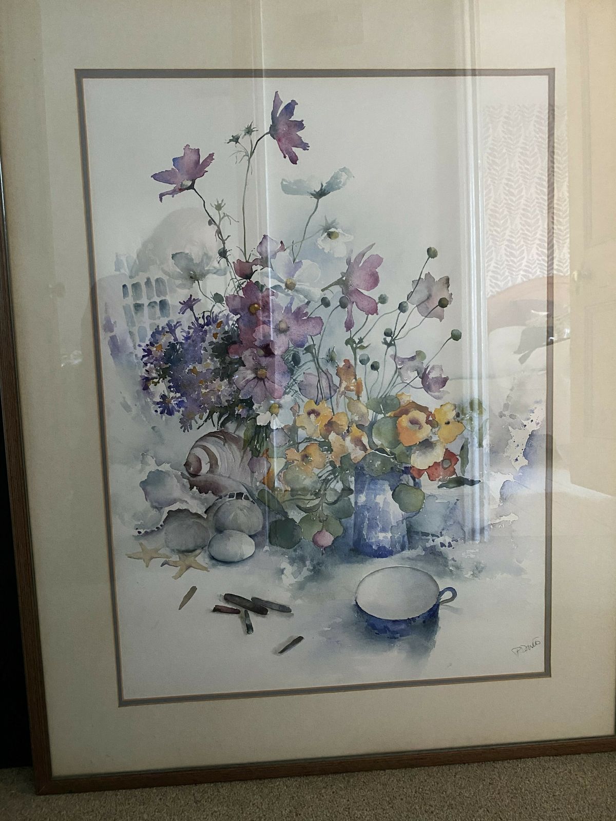 Large Watercolour Painting Of Flowers And Shells photo furniture