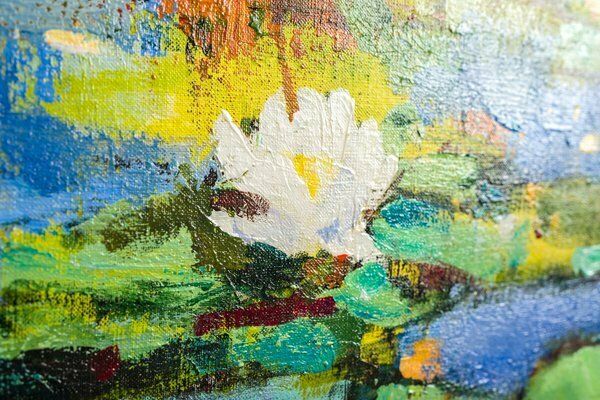 H.Hess, Water Lilies, 1980s, Oil On Canvas photo furniture