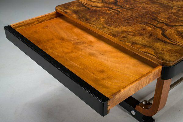 Art Deco French Walnut & Burl Dining Set, 1930s, Set Of 7 photo for sale