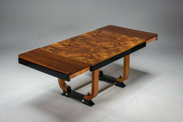 Furniture Art Deco French Walnut & Burl Dining Set, 1930s, Set Of 7 photo