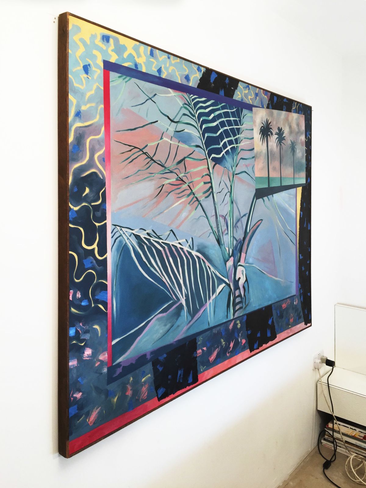 Art Richard Frank 'Palm's Parade' Painting Art, Oil On Canvas 1980 Memphis Milano Style Regency Hollywood Miami Vice Palm Springs photo