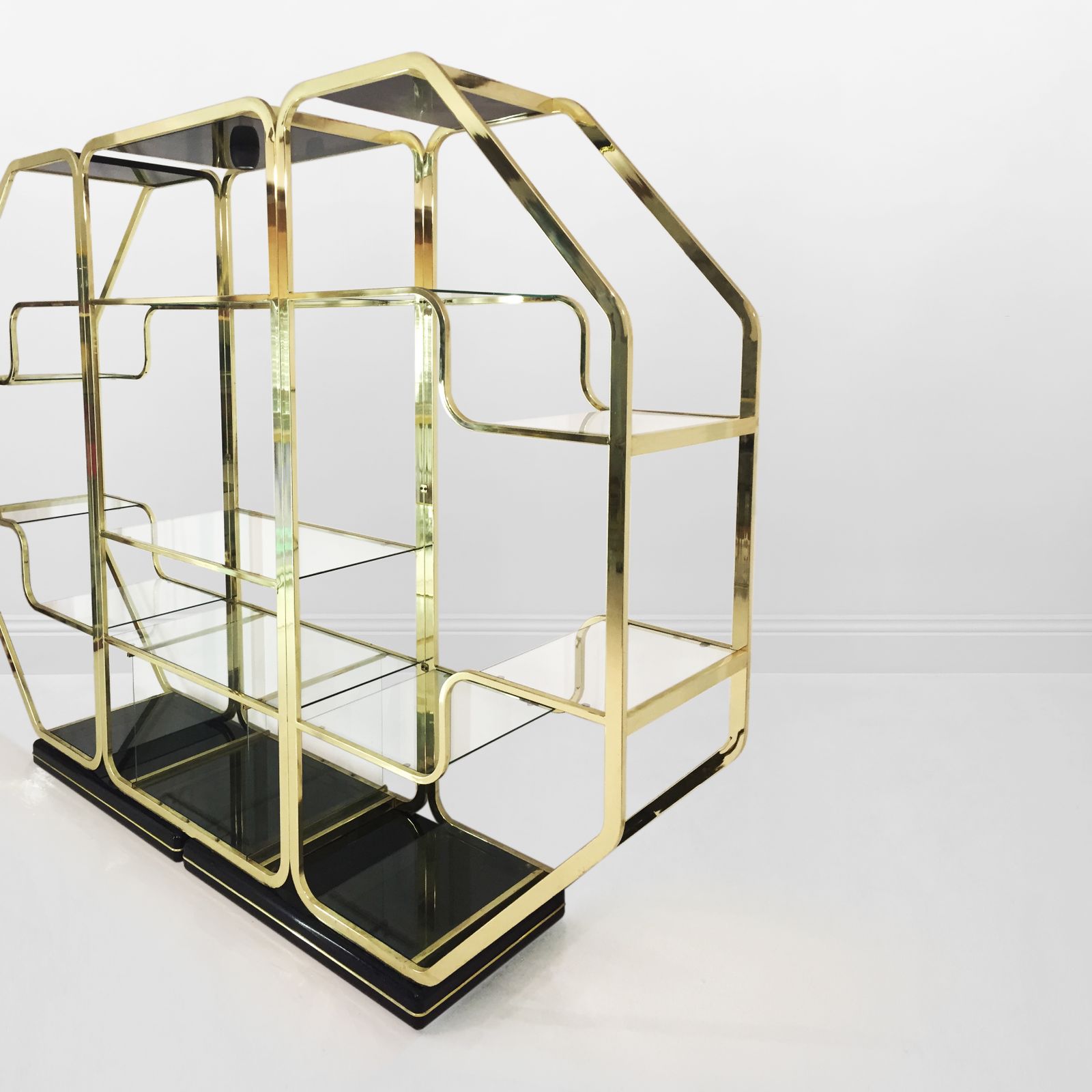 Romeo Rega Manner Brass Glass Octagonal Etagere Hollywood Regency 70s Midcentury Black Lacquered photo buy
