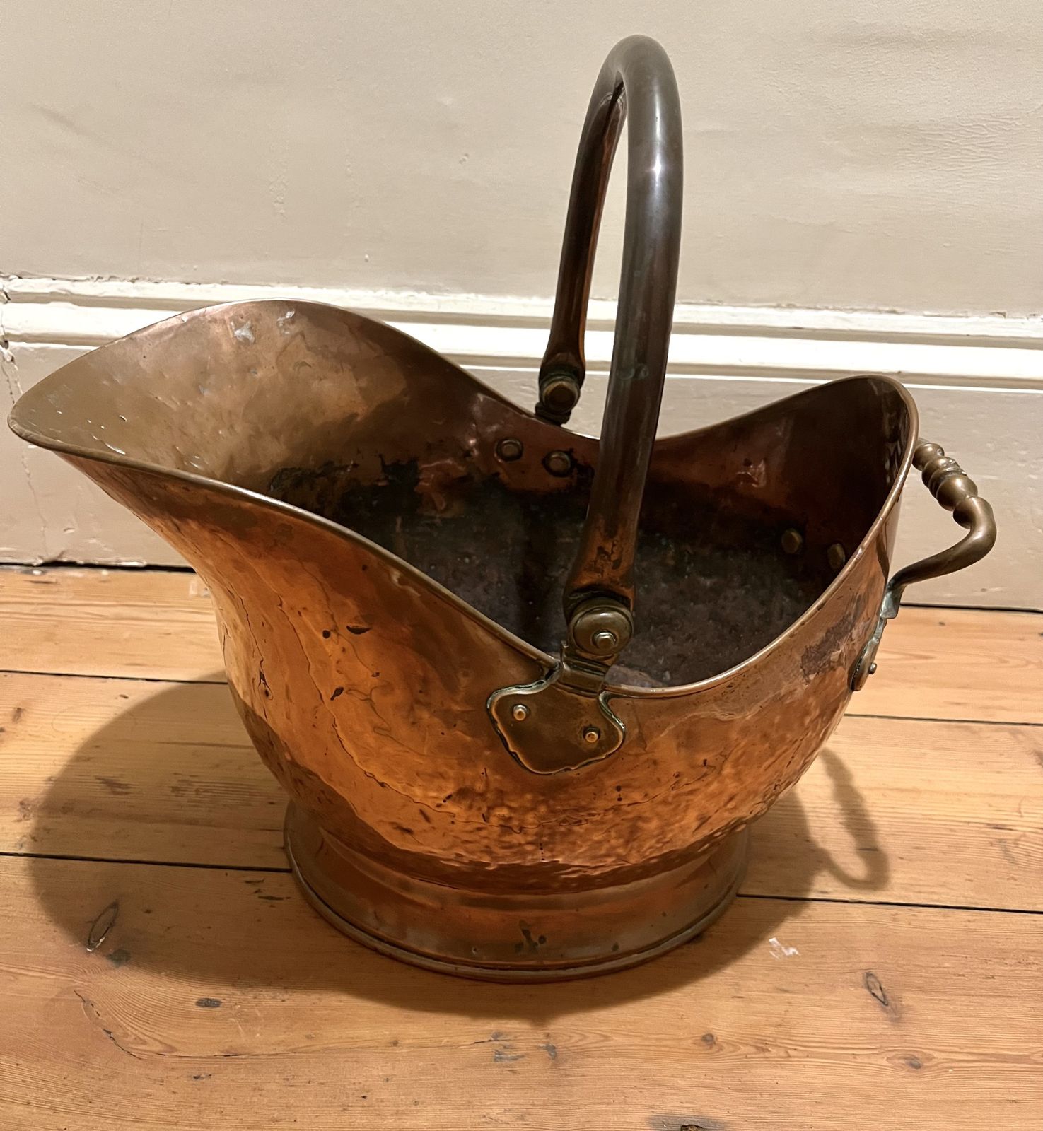 Victorian Era Hammered Copper Helmet Coal Bucket