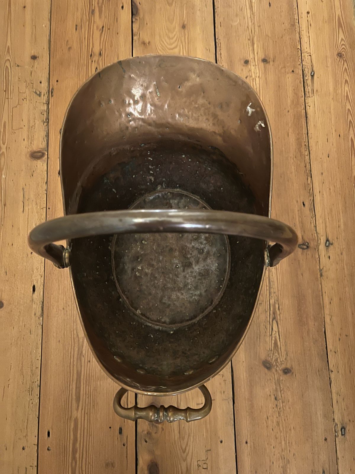 Victorian Era Hammered Copper Helmet Coal Bucket photo 230.0