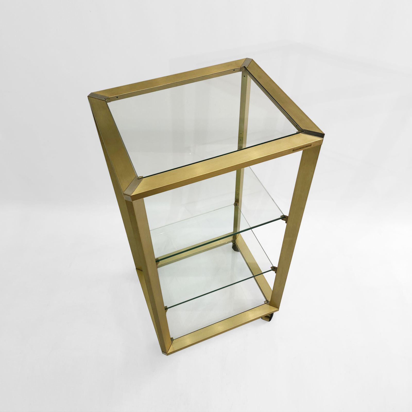 2250.0 Pierre Vandel Gold Glass Etagere On Wheels 1970s Mid Century Hollywood Regency Shelving Trolley Drinks Cart photo