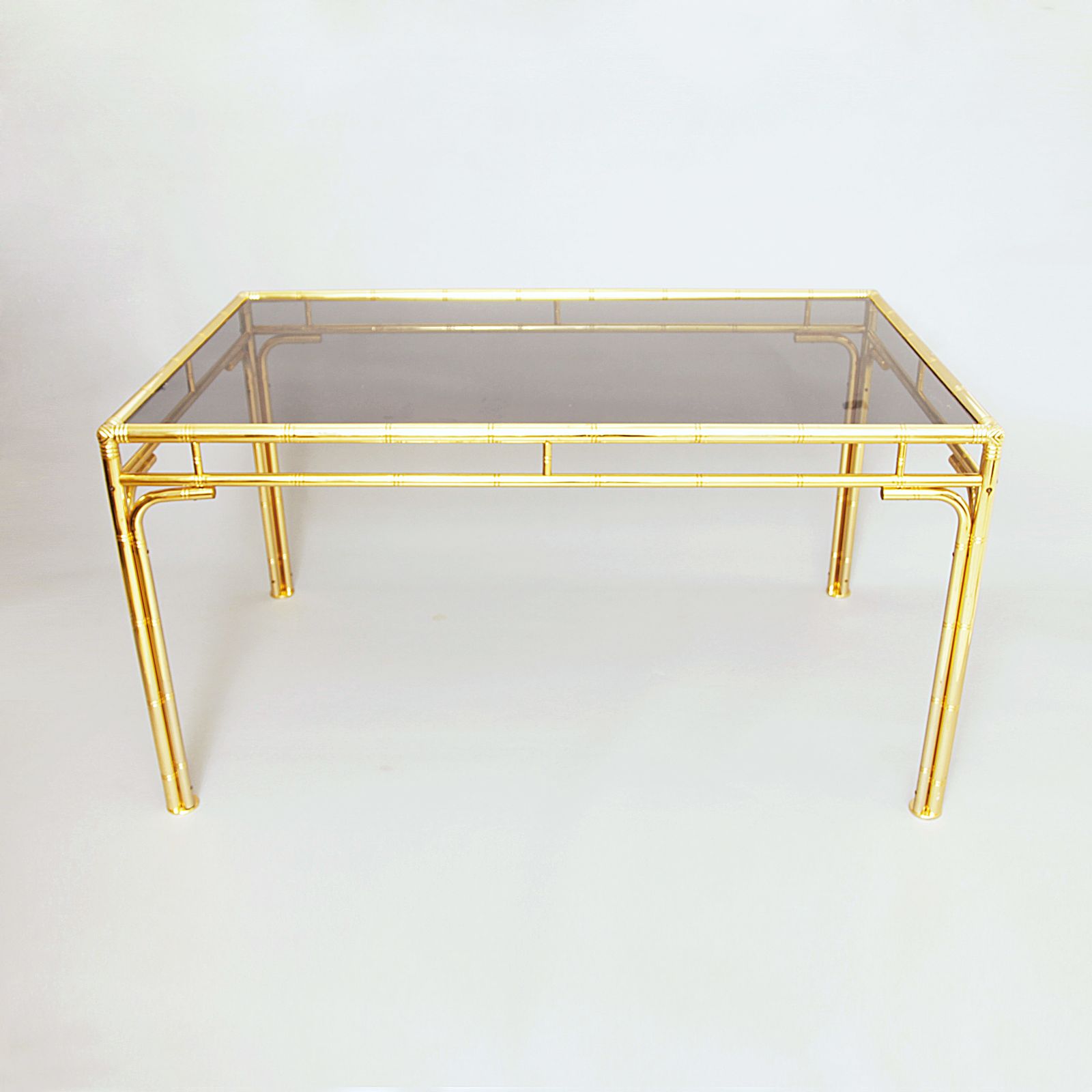 Brass Faux Bamboo Glass Dining Table Hollywood Regency Italian Vintage photo Furniture