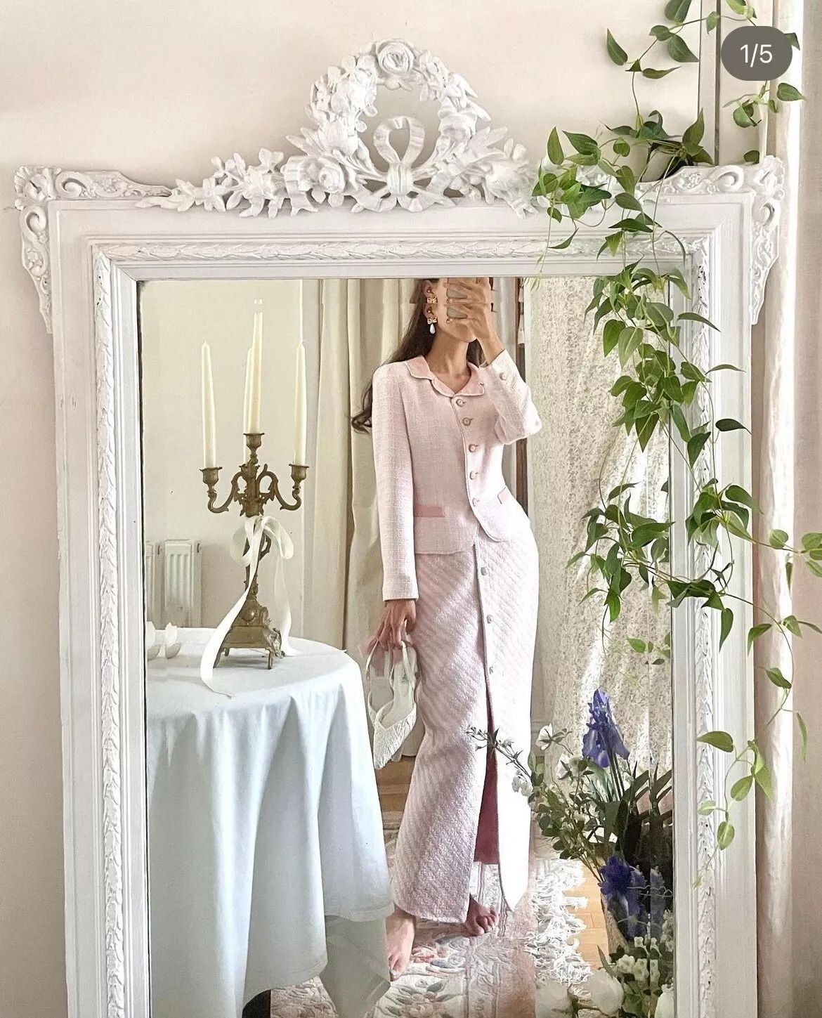 Rare Perfect Antique French Rococo White Full Length Floor Mirror photo for sale