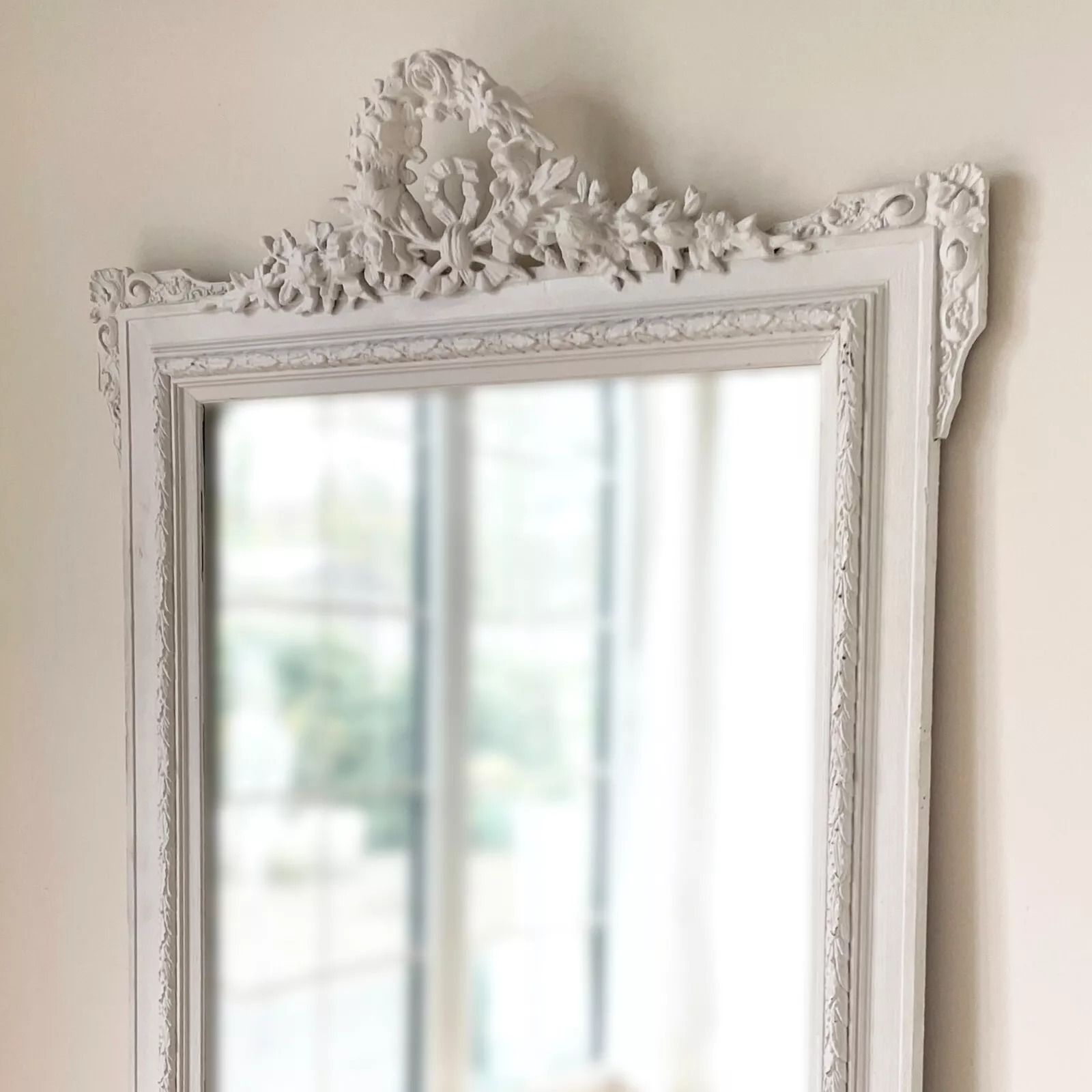 Rare Perfect Antique French Rococo White Full Length Floor Mirror photo furniture