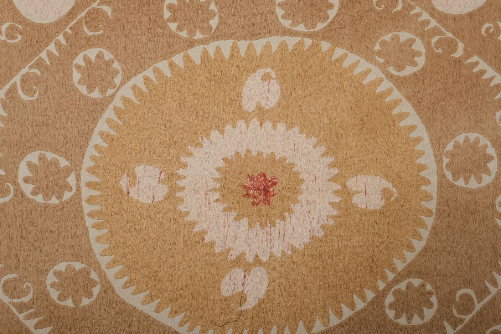 Uzbek Hand Embroidery Brown And Beige Suzani, Boho Wall Hanging Decor, Natural Color Suzani Tablecloth 4'5'' X 4'6'' photo buy