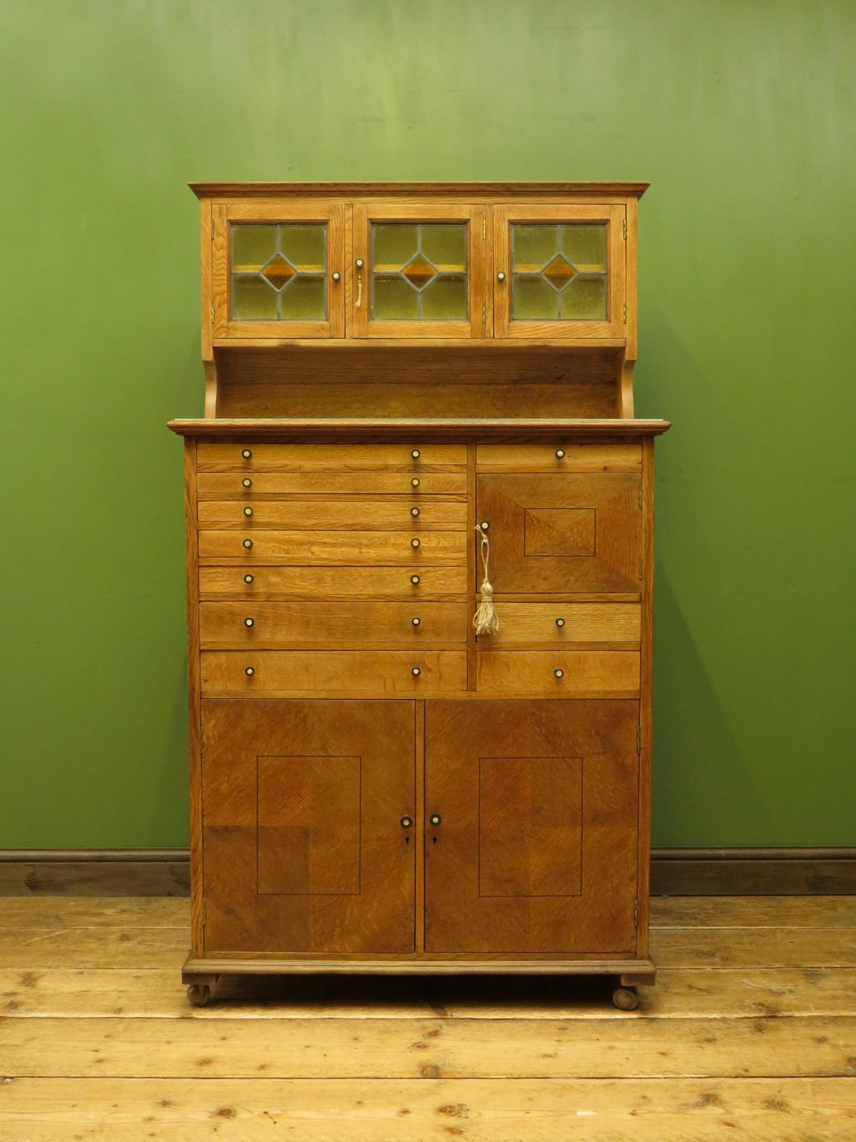 Antique Collectors Dentists Chest, With Stained Glass, Fully Restored photo vintage