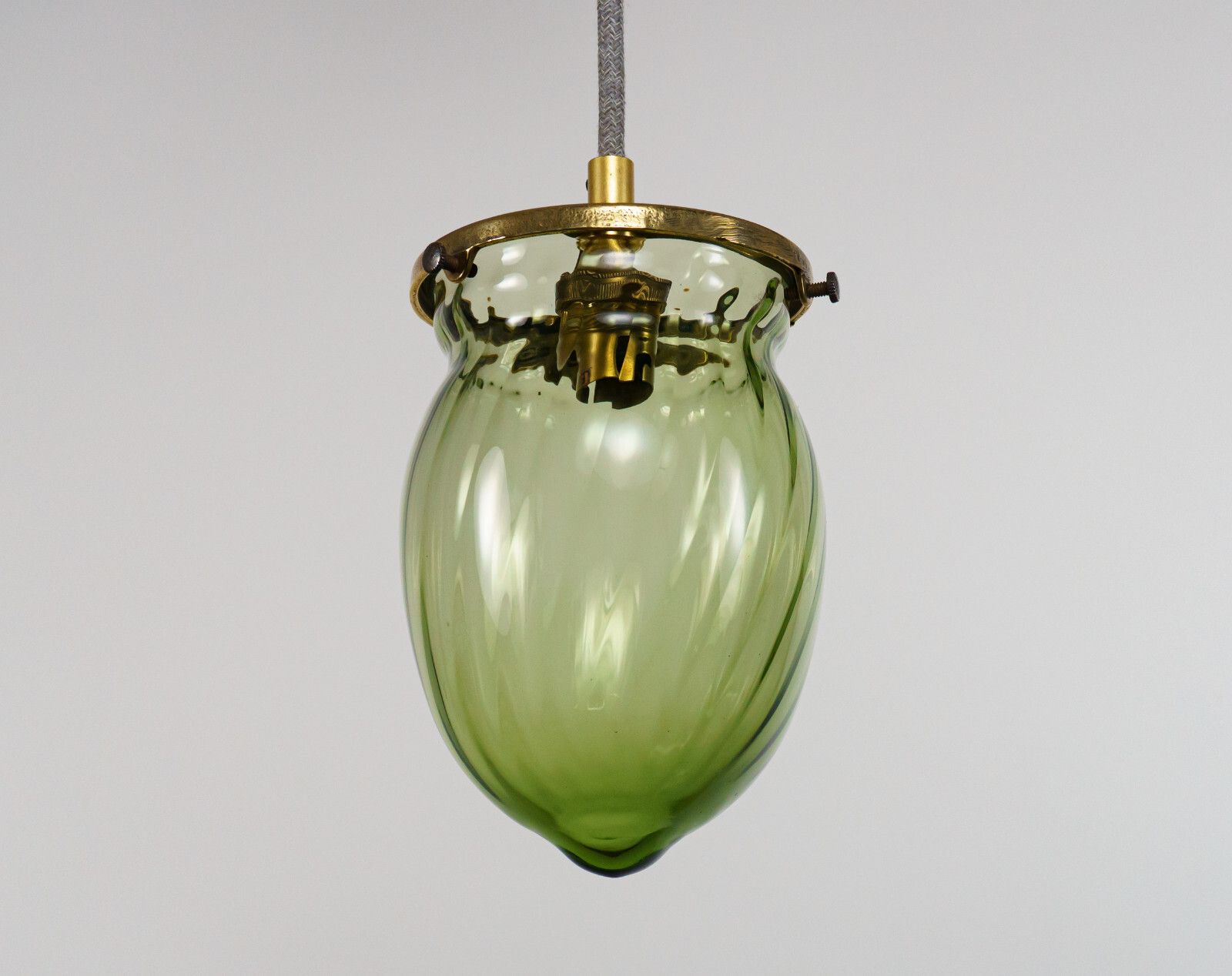 Victorian James Powell Whitefriars Attrib. Sea Green Wrythen Glass Pendant Lamp photo furniture