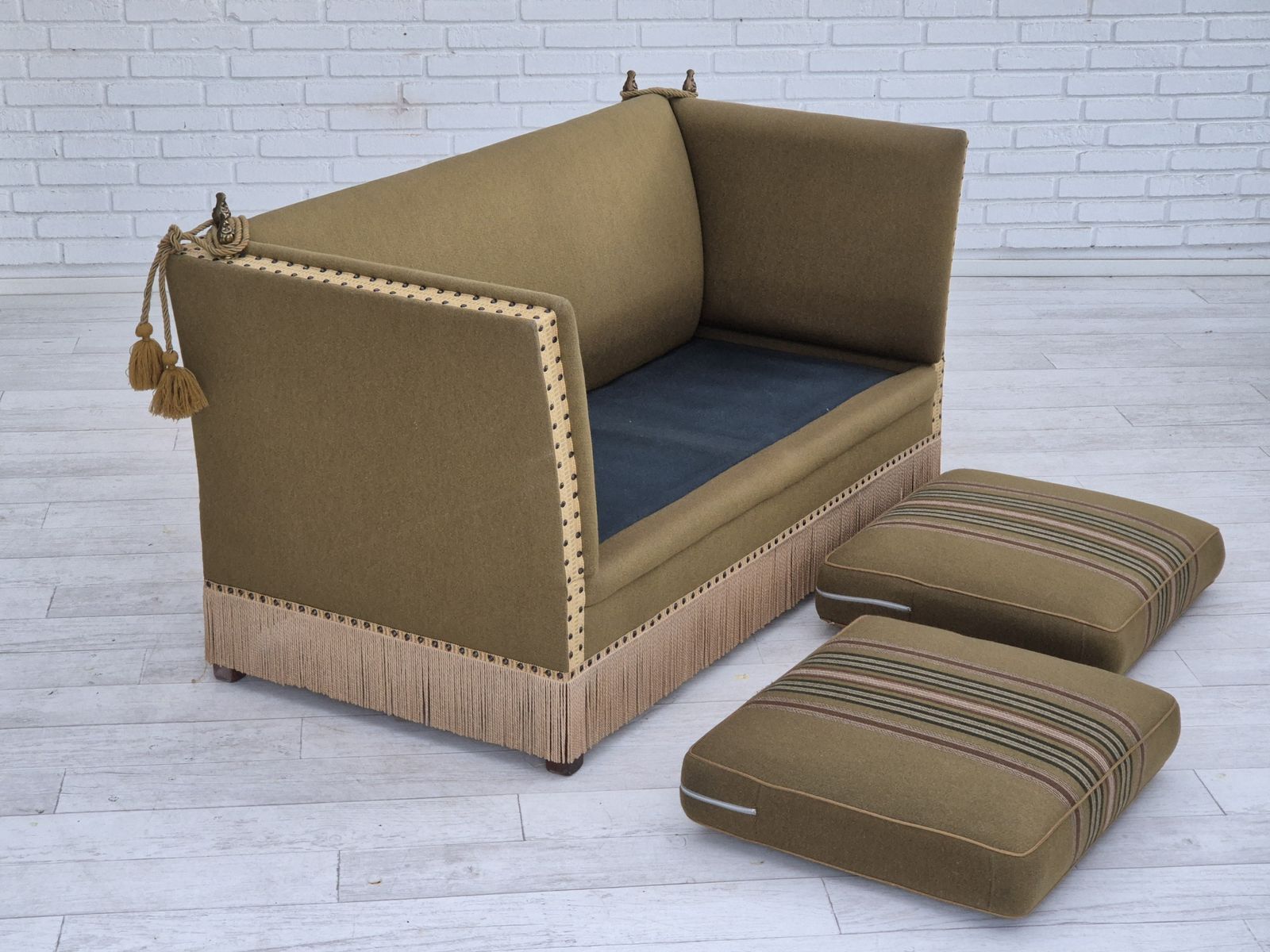1960s, Danish Velour 2 Seater Drop Arm Sofa, Wool, Original Condition. photo Furniture