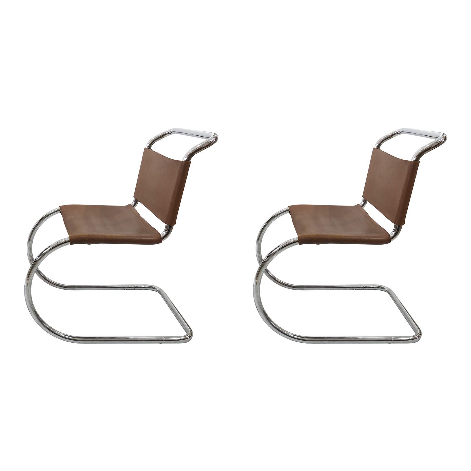 Pair Of Ludwig Mies Van Der Rohe Mr10 Dining Chairs 1960s Midcentury Leather Chrome Cantilever 2 photo furniture