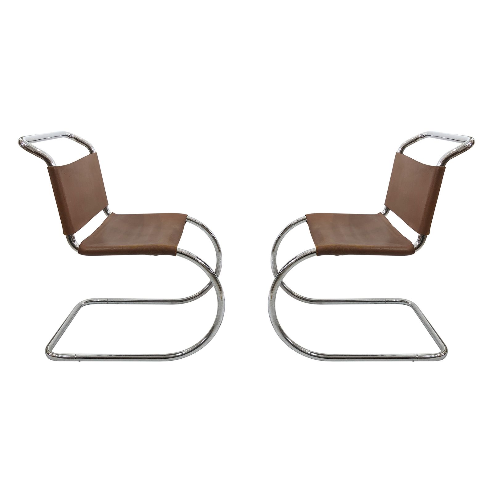 Pair Of Ludwig Mies Van Der Rohe Mr10 Dining Chairs 1960s Midcentury Leather Chrome Cantilever 2