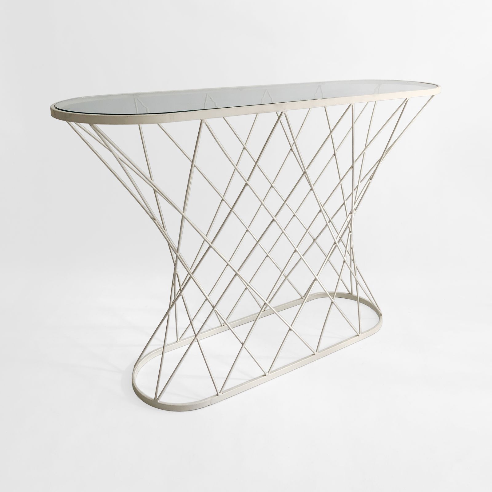 White Twisted Console 1980s Isamu Noguchi Style USA Mid Century Oval photo Furniture