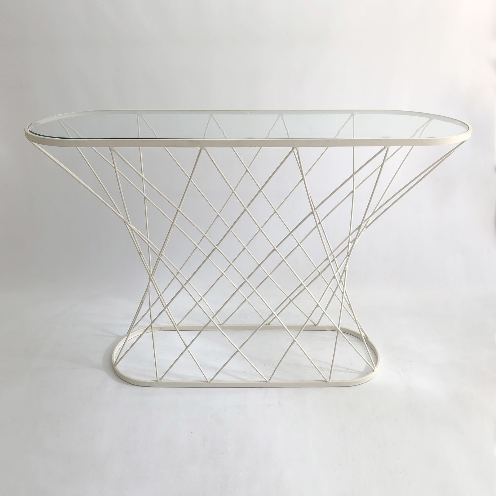 White Twisted Console 1980s Isamu Noguchi Style USA Mid Century Oval photo furniture