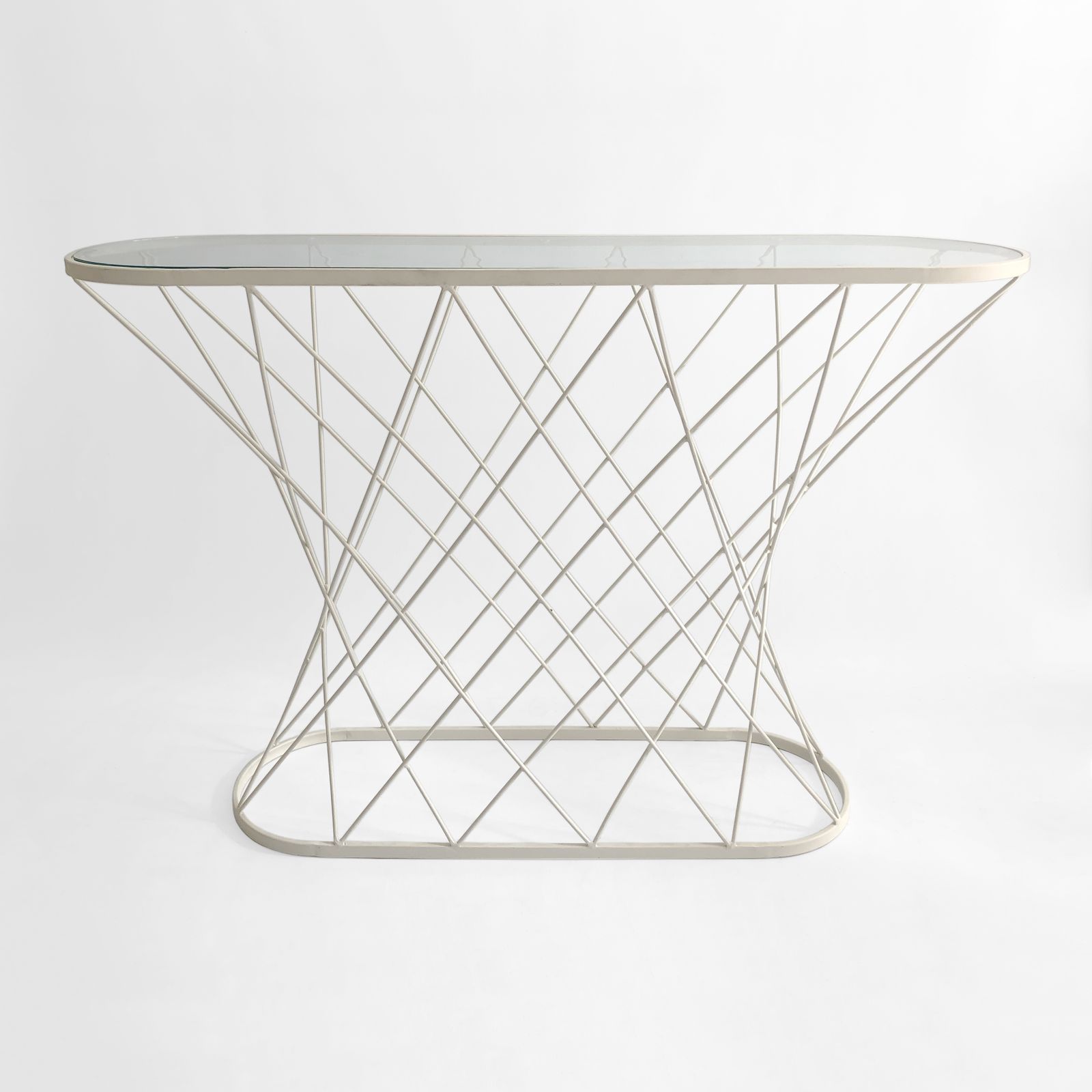 White Twisted Console 1980s Isamu Noguchi Style USA Mid Century Oval photo vinterior
