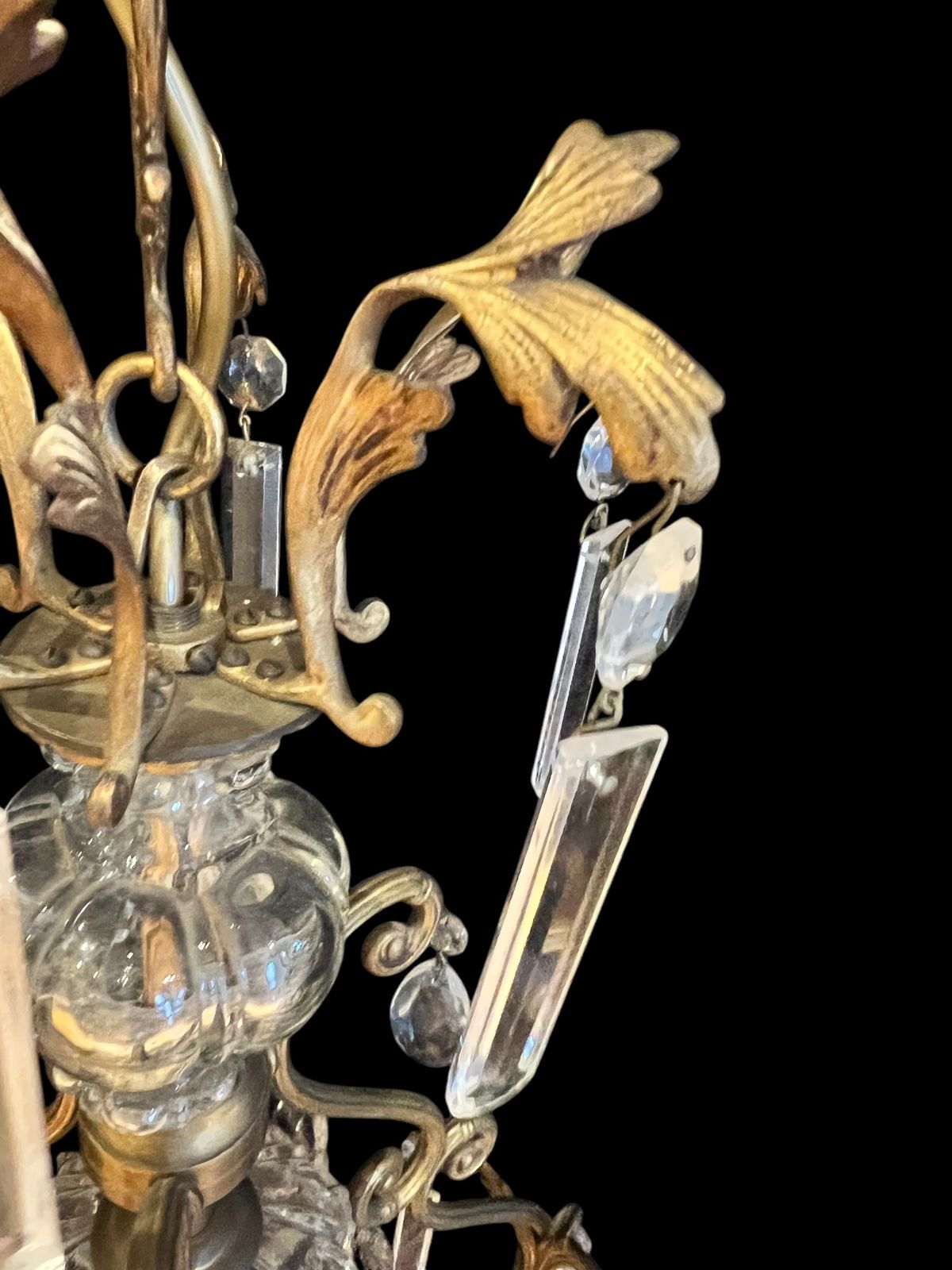 A Pair Of Gilt Florentine Four Light Antique Crystal Chandeliers photo for sale