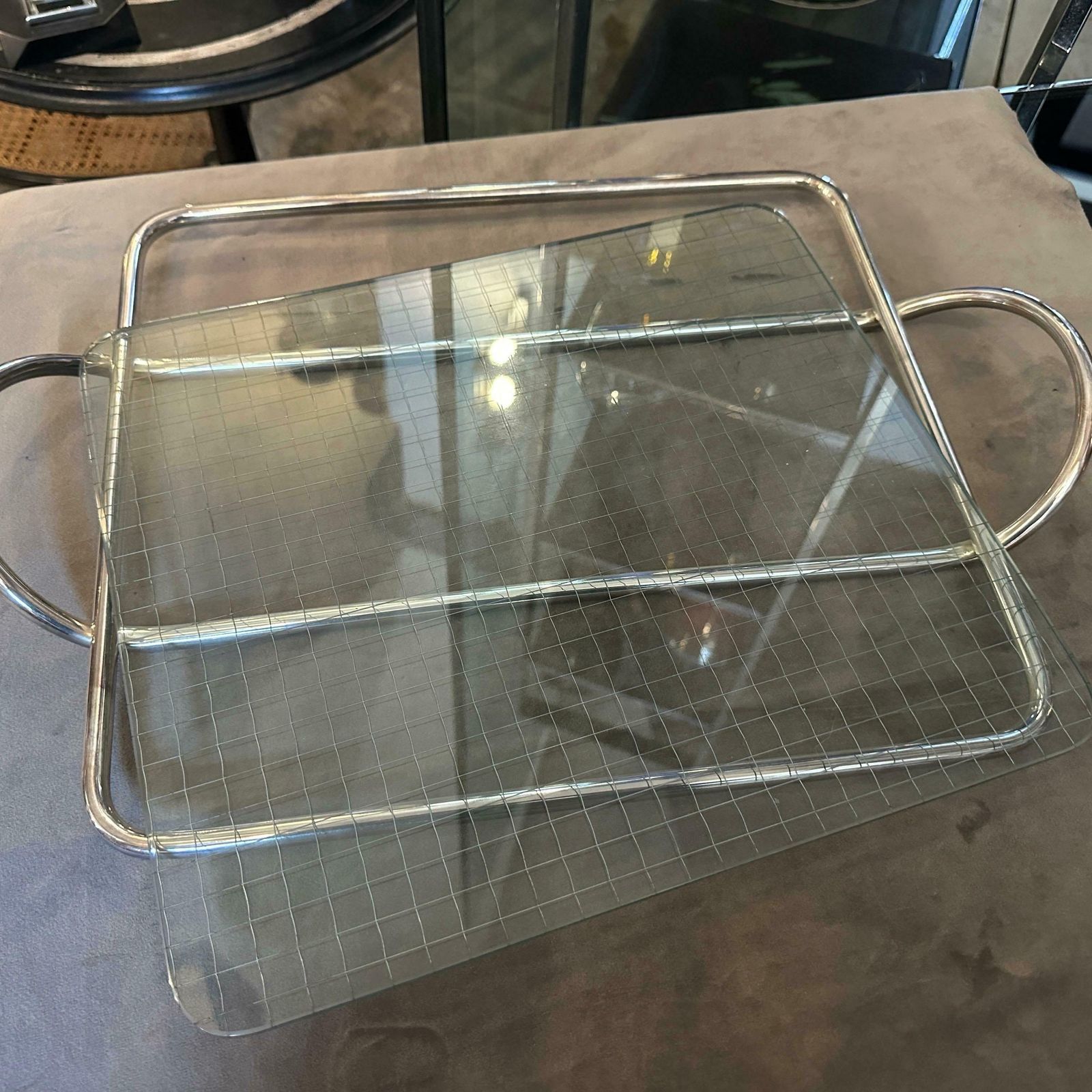 1990s Modern Lino Sabattini Clear Glass And Silver Plated Bar Tray photo 1274.0