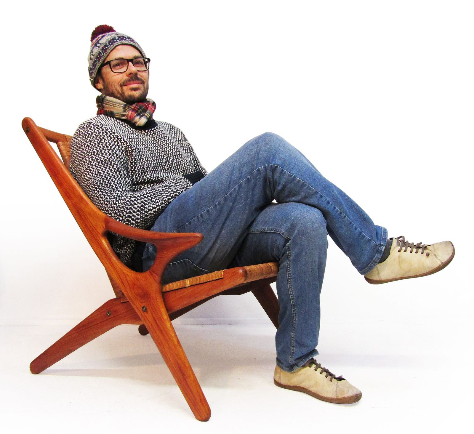 1950s Danish "Model 300" Lounge Chair In Teak & Cane By Arne Hovmand Olsen photo vintage