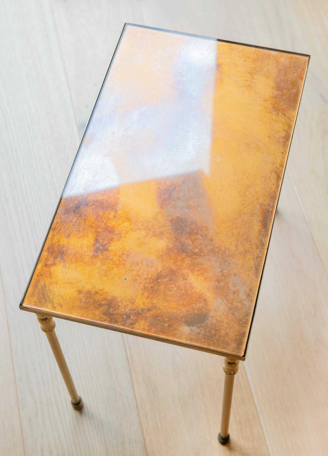Messing Bijzettafel Met Glazen Tafelblad, Hollywood Regency, Rechthoekige Salontafel, Jaren 1960, Mid Century Gouden Consoletafel photo Meubels