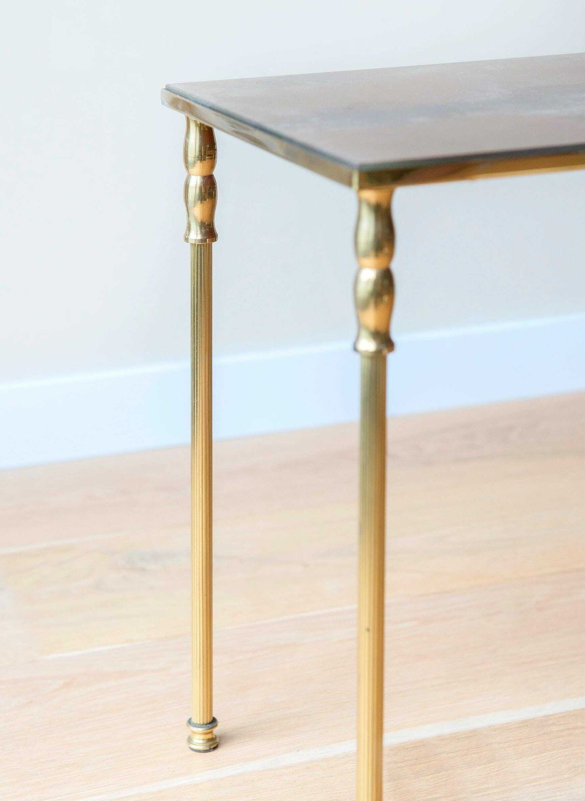 Brass Side Table With Glass Tabletop, Hollywood Regency, Rectangle Coffee Table, 1960s Design, Mid Century Golden Console Table photo vinterior