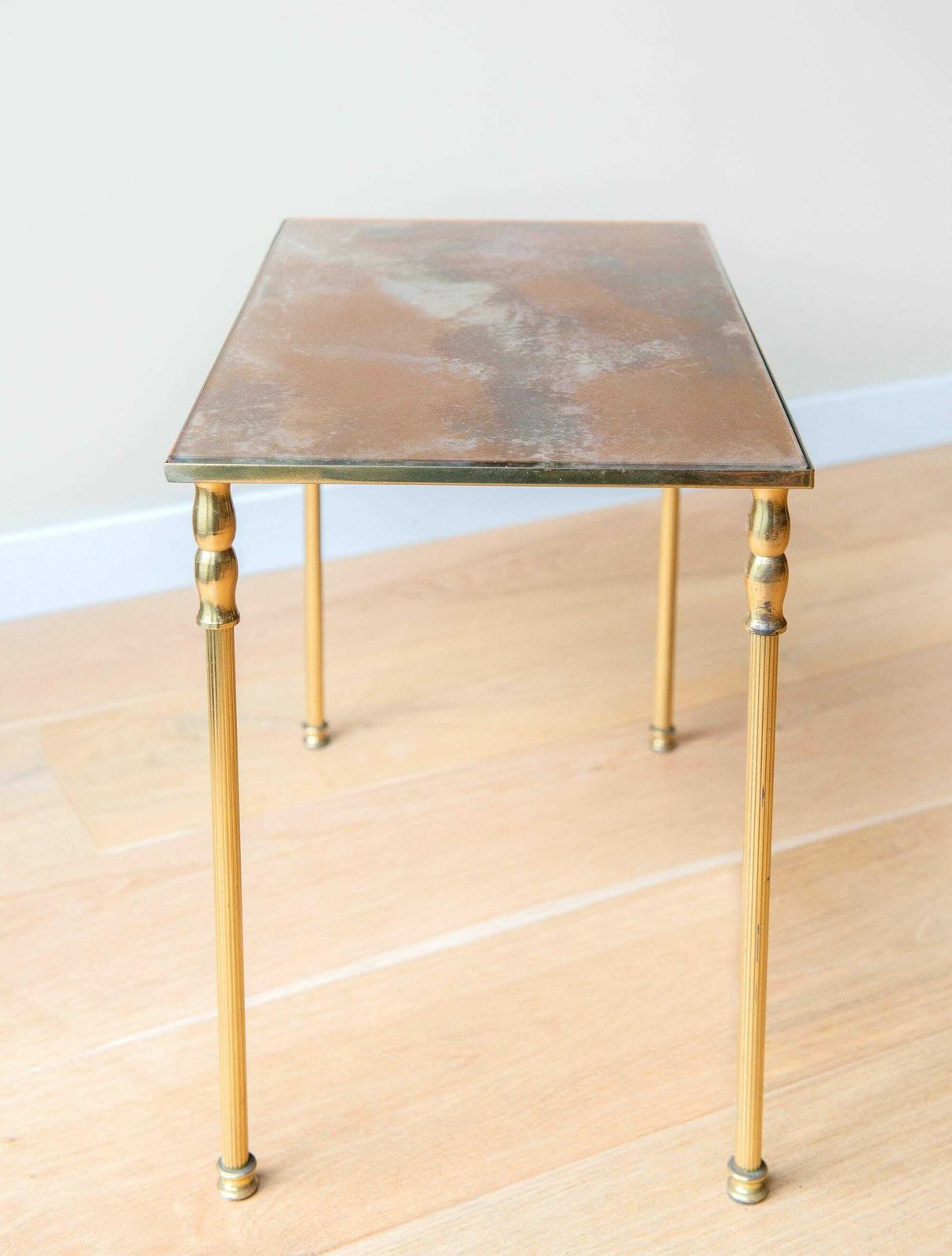 Brass Side Table With Glass Tabletop, Hollywood Regency, Rectangle Coffee Table, 1960s Design, Mid Century Golden Console Table photo vintage