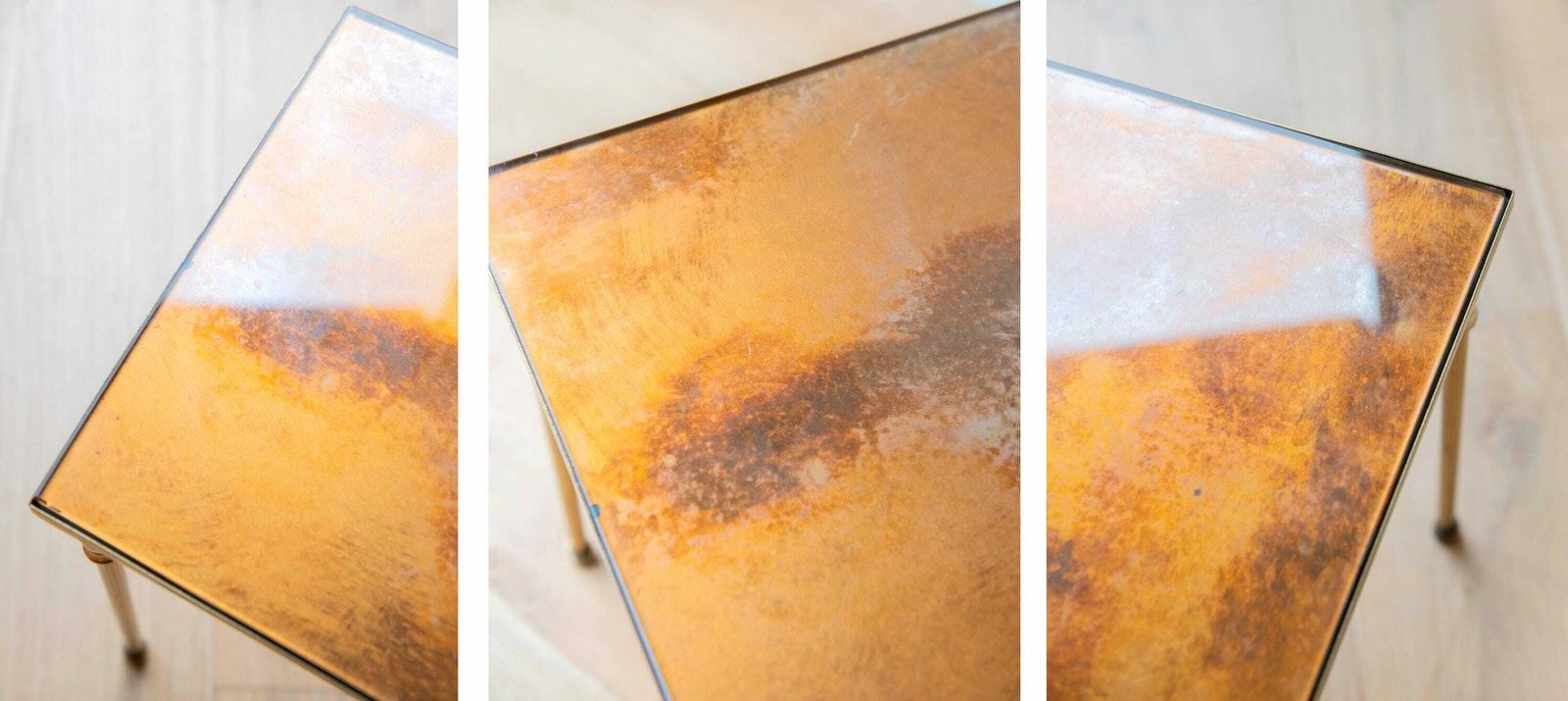 photo for sale Messing Bijzettafel Met Glazen Tafelblad, Hollywood Regency, Rechthoekige Salontafel, Jaren 1960, Mid Century Gouden Consoletafel