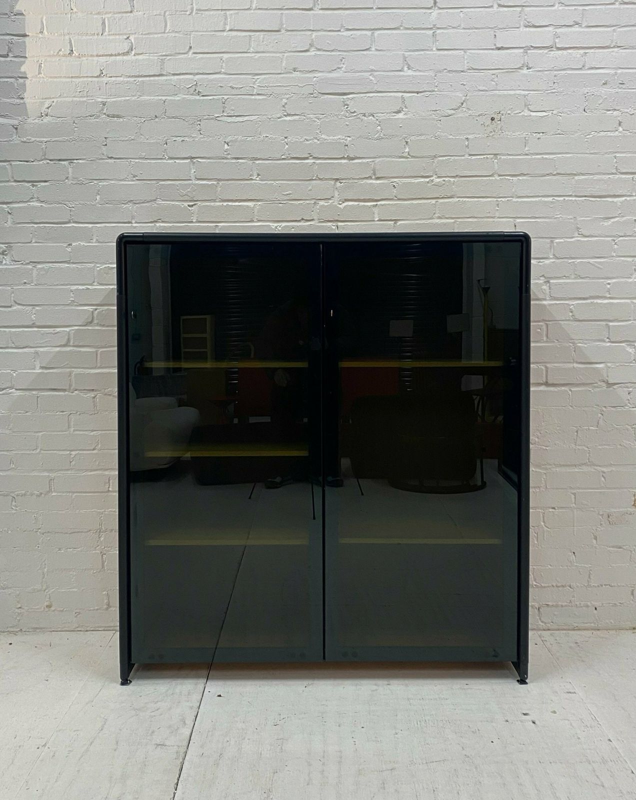 Mid Century Unifor Smoked Glass Cabinet, 1980. photo furniture