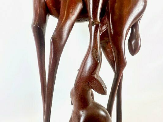 photo furniture Large Vintage Mahogany Carved Antelope Or Gazelle Floor Sculpture, 20th Century