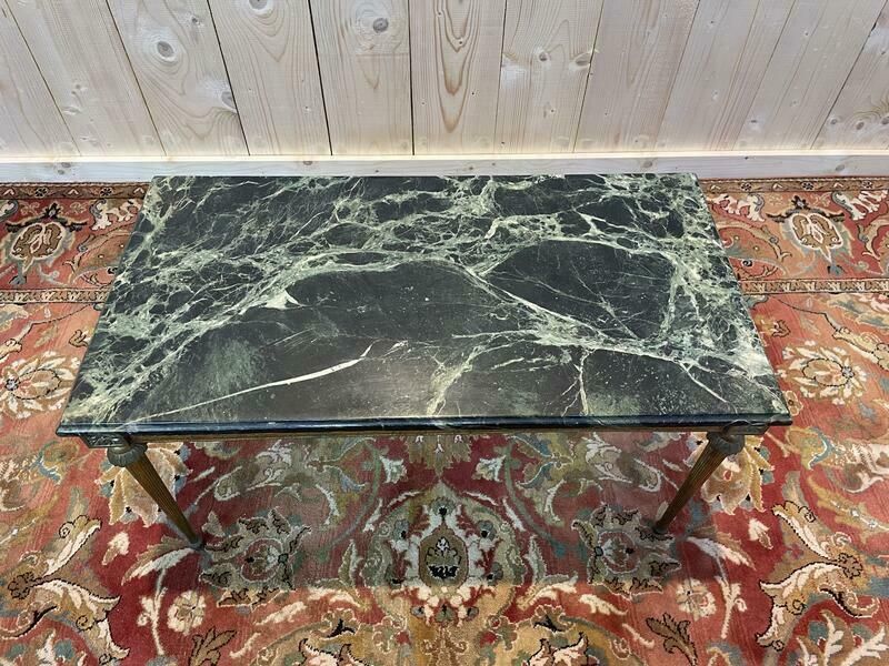 Table Basse Style Louis XVI En Laiton Doré Et Marbre photo 690.0