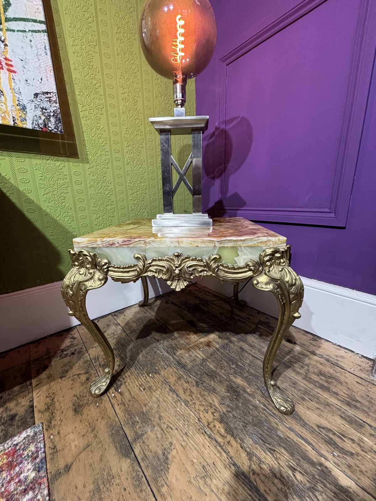 Mid Century Italian Marble Topped And Brass Side Table photo vintage