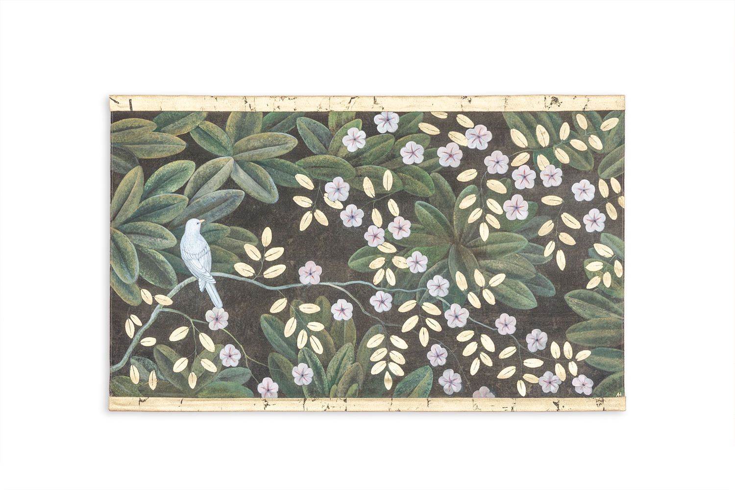 Painted Canvas Representing Flowers And Birds. Contemporary Work.