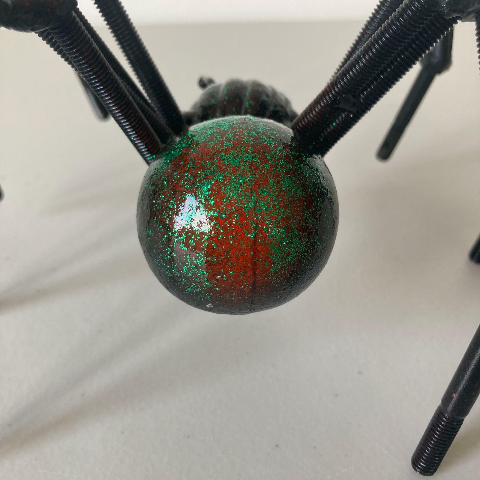 Green And Black Nuts And Bolts Welded Metal Spider Figurine   Unusual Steampunk Style Ornament photo Art