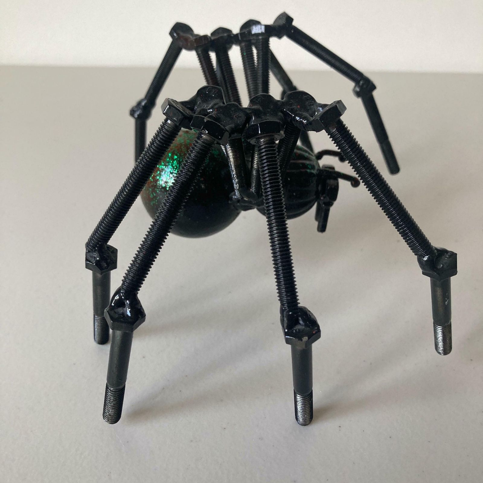 photo furniture Green And Black Nuts And Bolts Welded Metal Spider Figurine   Unusual Steampunk Style Ornament