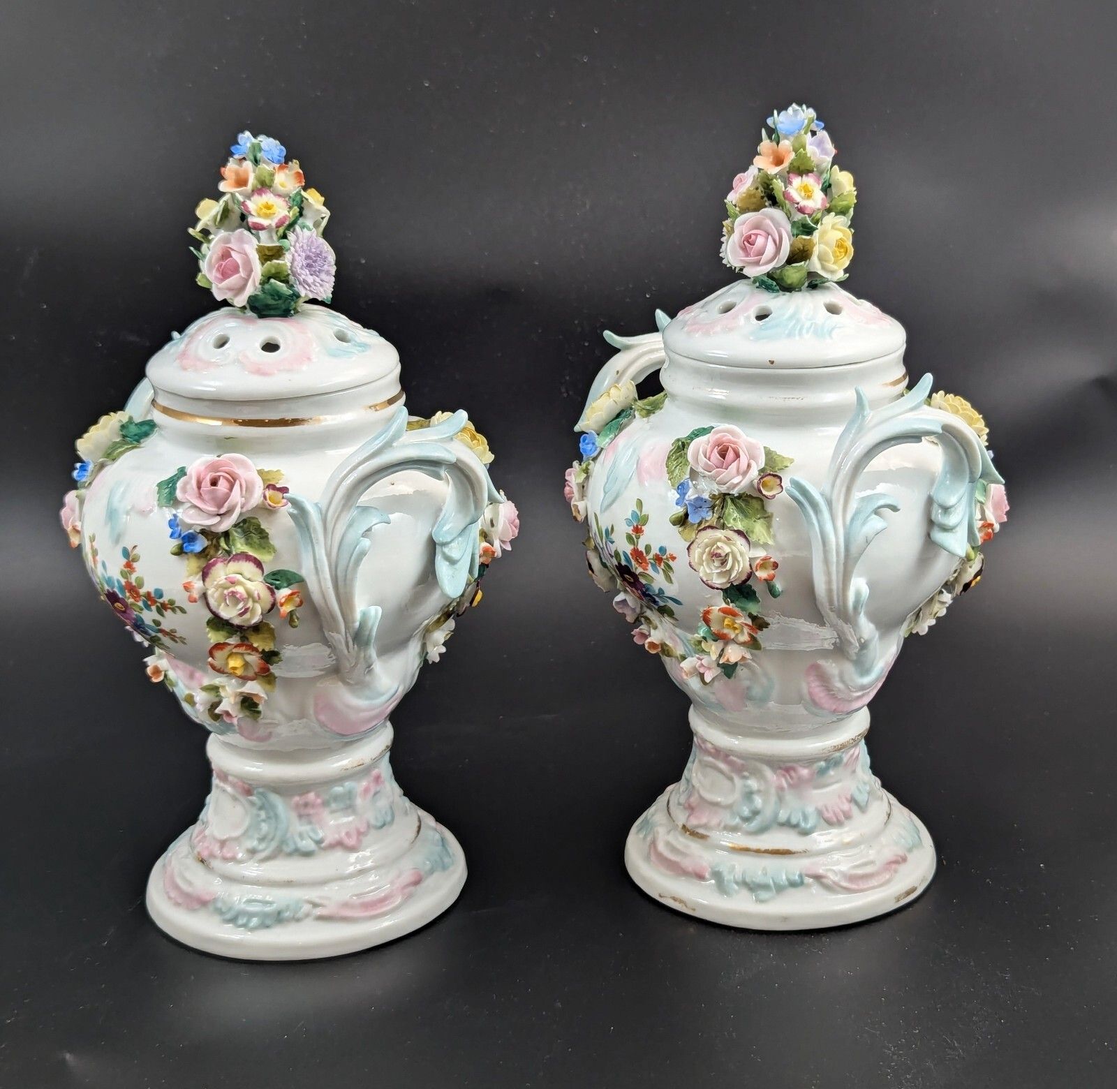 Sitzendorf Porcelain Potpourri Vases, Dresden, C. 1885 photo furniture