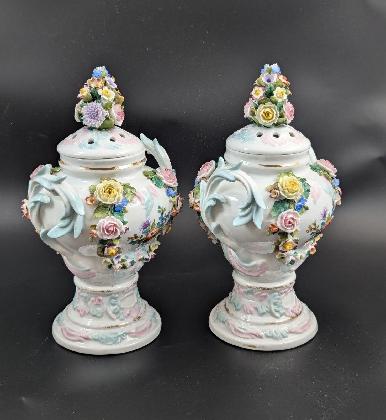 Sitzendorf Porcelain Potpourri Vases, Dresden, C. 1885 photo Home Decor