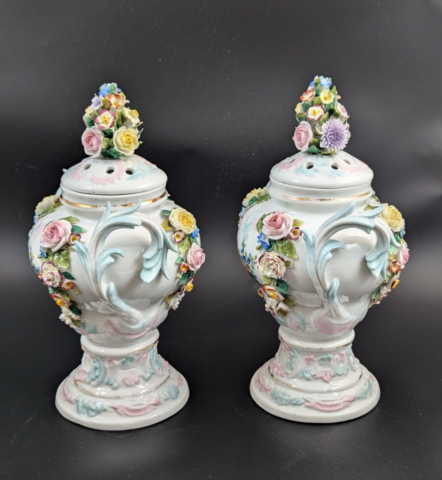 Sitzendorf Porcelain Potpourri Vases, Dresden, C. 1885 photo buy