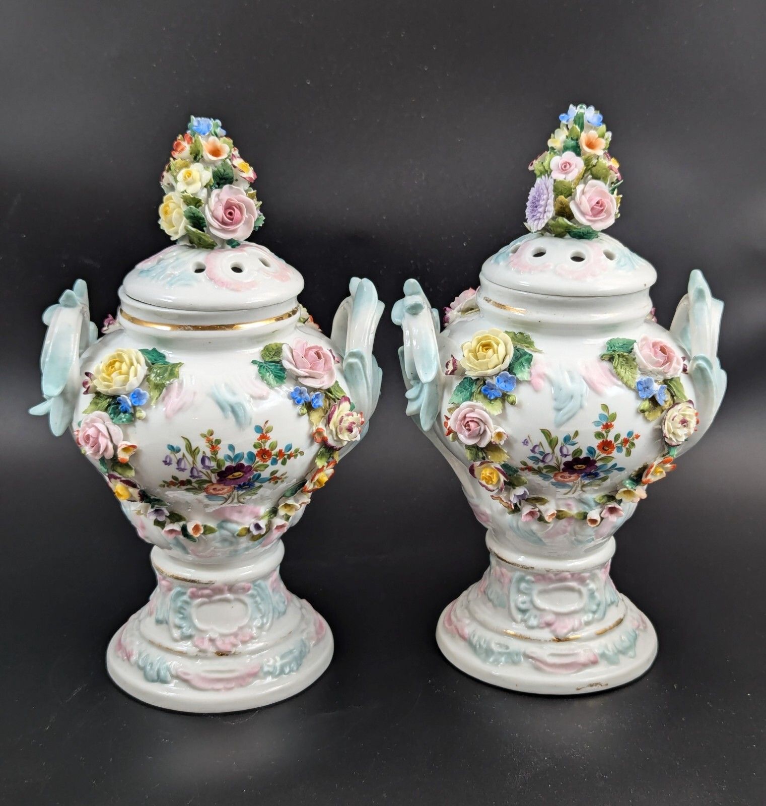photo furniture Sitzendorf Porcelain Potpourri Vases, Dresden, C. 1885