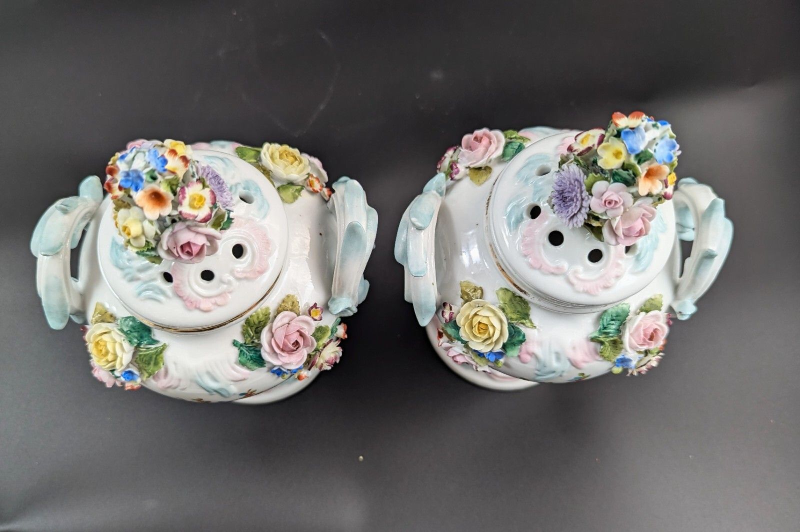 photo for sale Sitzendorf Porcelain Potpourri Vases, Dresden, C. 1885