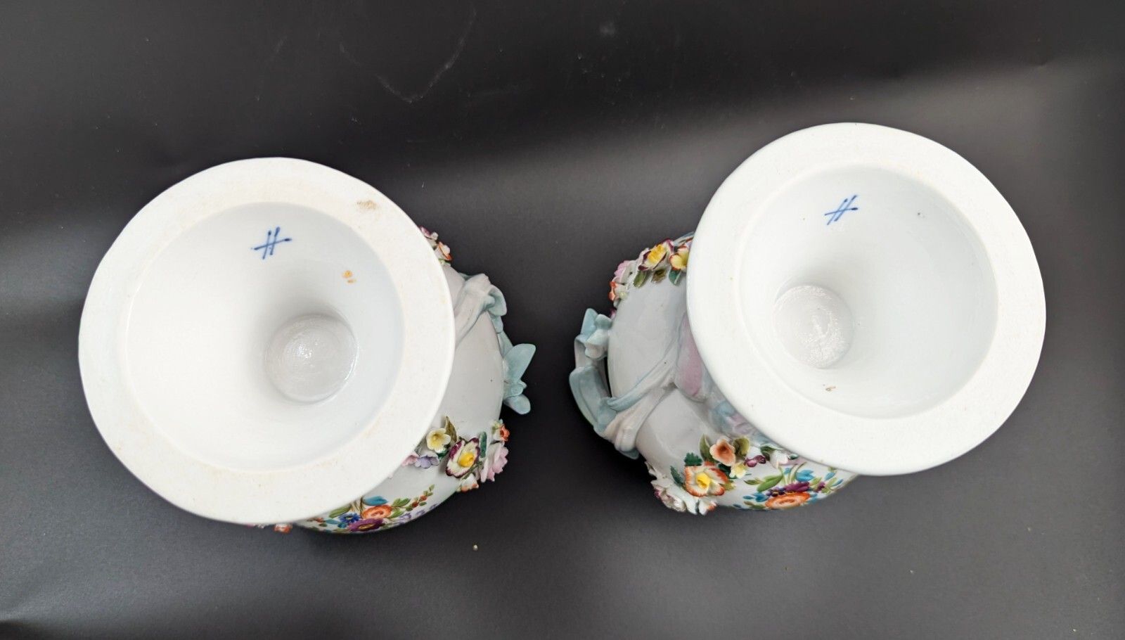 600.0 Sitzendorf Porcelain Potpourri Vases, Dresden, C. 1885 photo