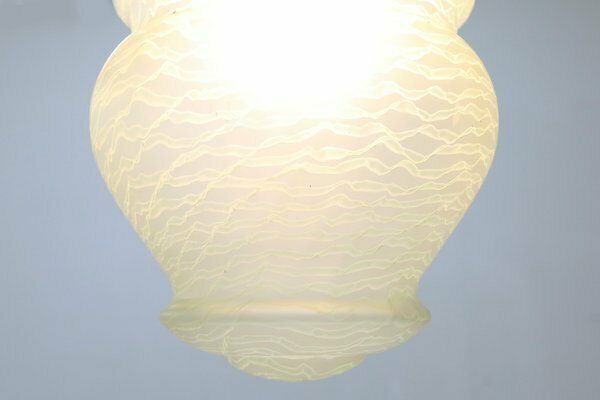 French Art Deco Pendant Lamp With Green Glass Shade, 1940 photo for sale