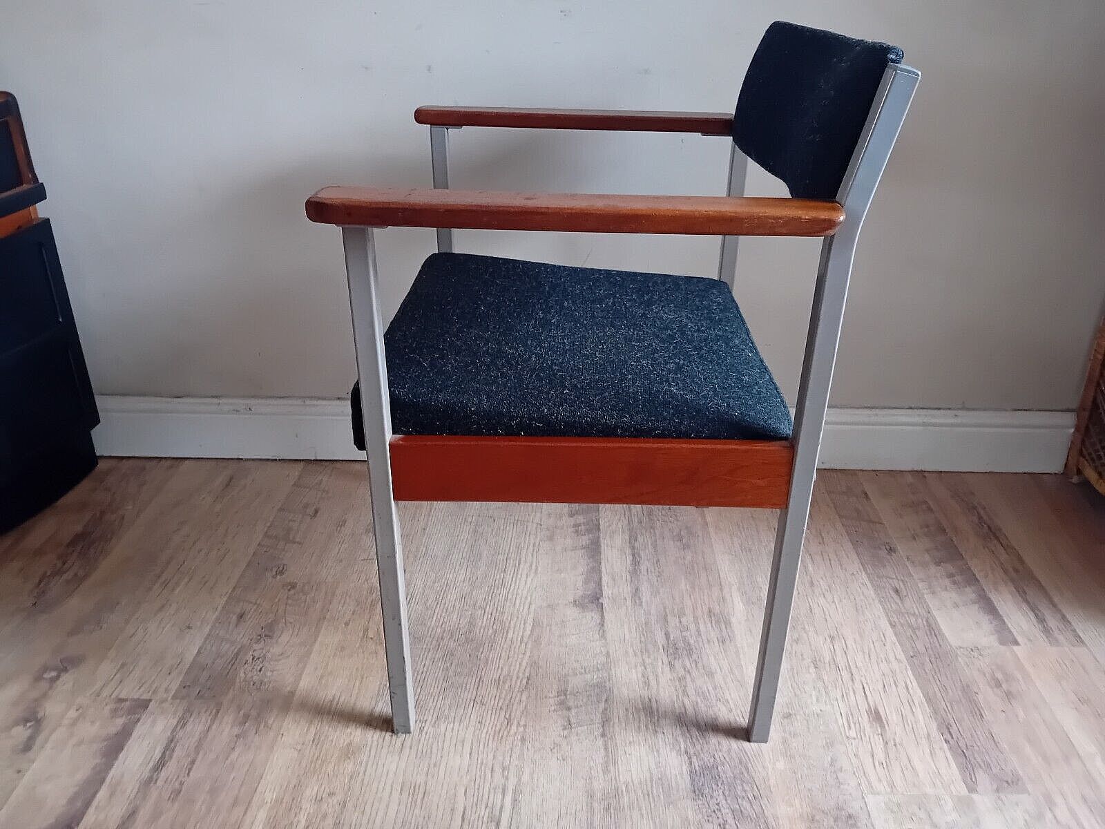 1980s Industrial Metal & Teak Upholstered Home Office/Bedroom / General Armchair