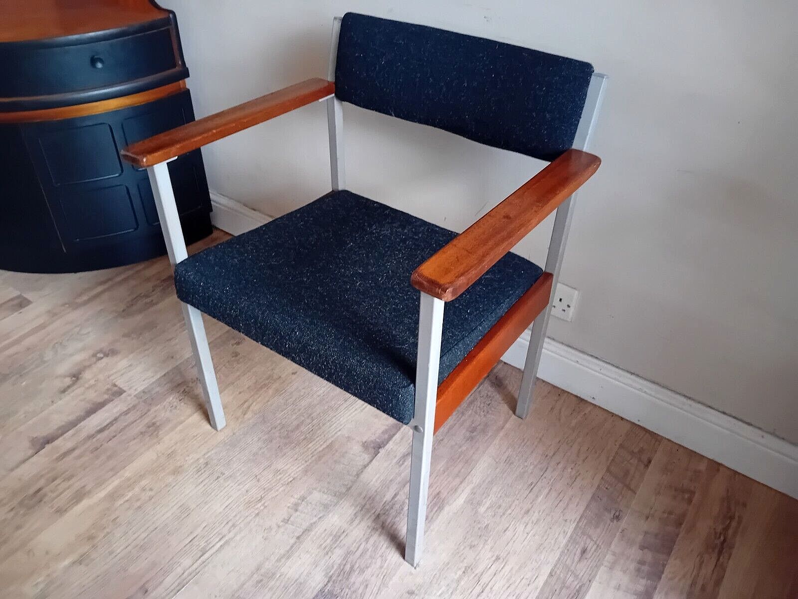 1980s Industrial Metal & Teak Upholstered Home Office/Bedroom / General Armchair photo Furniture