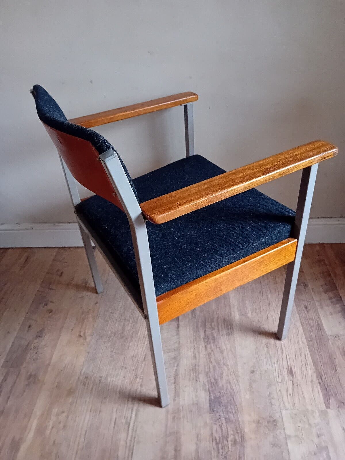photo furniture 1980s Industrial Metal & Teak Upholstered Home Office/Bedroom / General Armchair